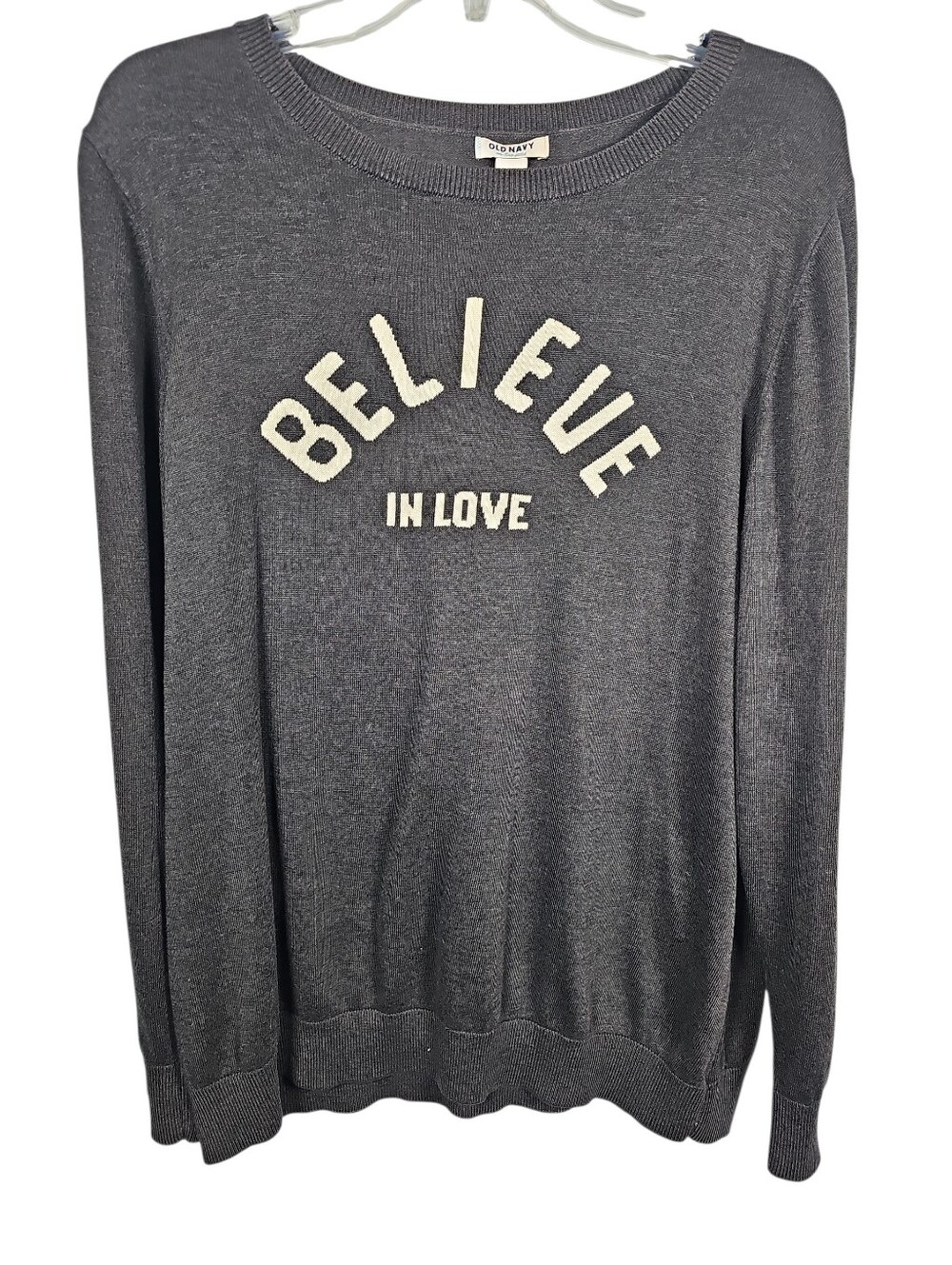 Old Navy Grey Lightweight Sweater Believe In Love Women's Size XL‎